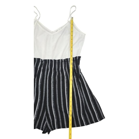 Polly & Esther Striped Black & White Sleeveless Romper With Adjustable Waist Tie - Picture 3 of 8
